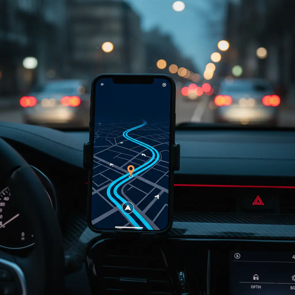 Smartphone displaying navigation app