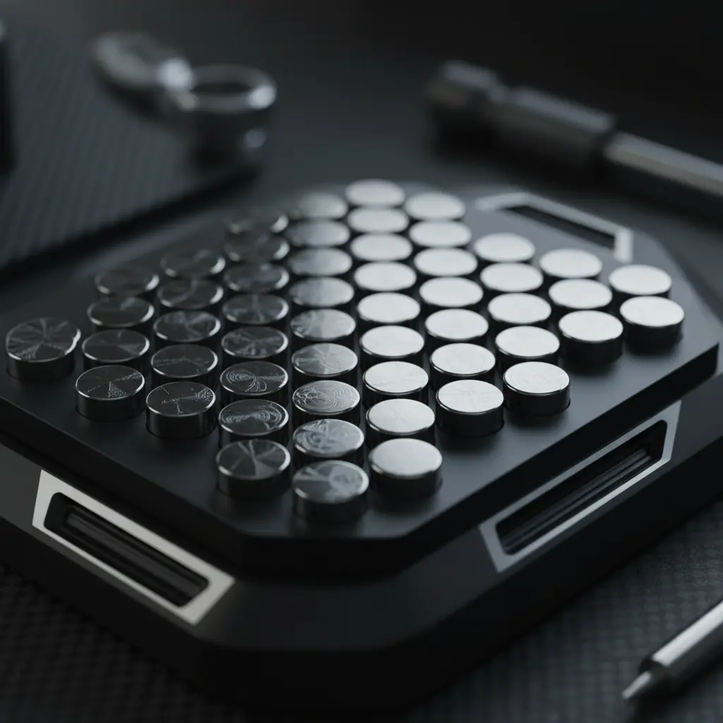 Macro shot of powerful Neodymium magnet array